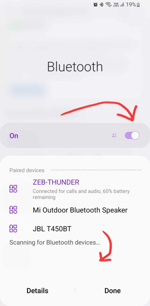 bluetooth is turned on and connecting to realme buds earbuds