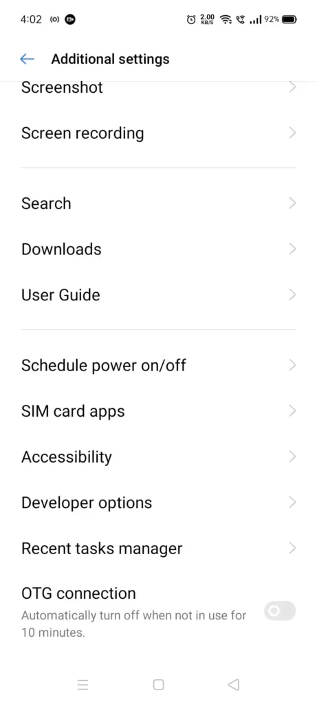 schedule power on and off option menu on realme