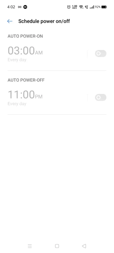 schedule power on and off realme setting up