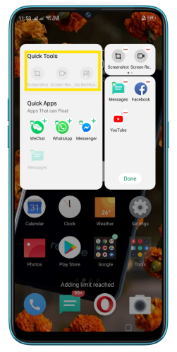 Quick Apps enabled on realme phone slider