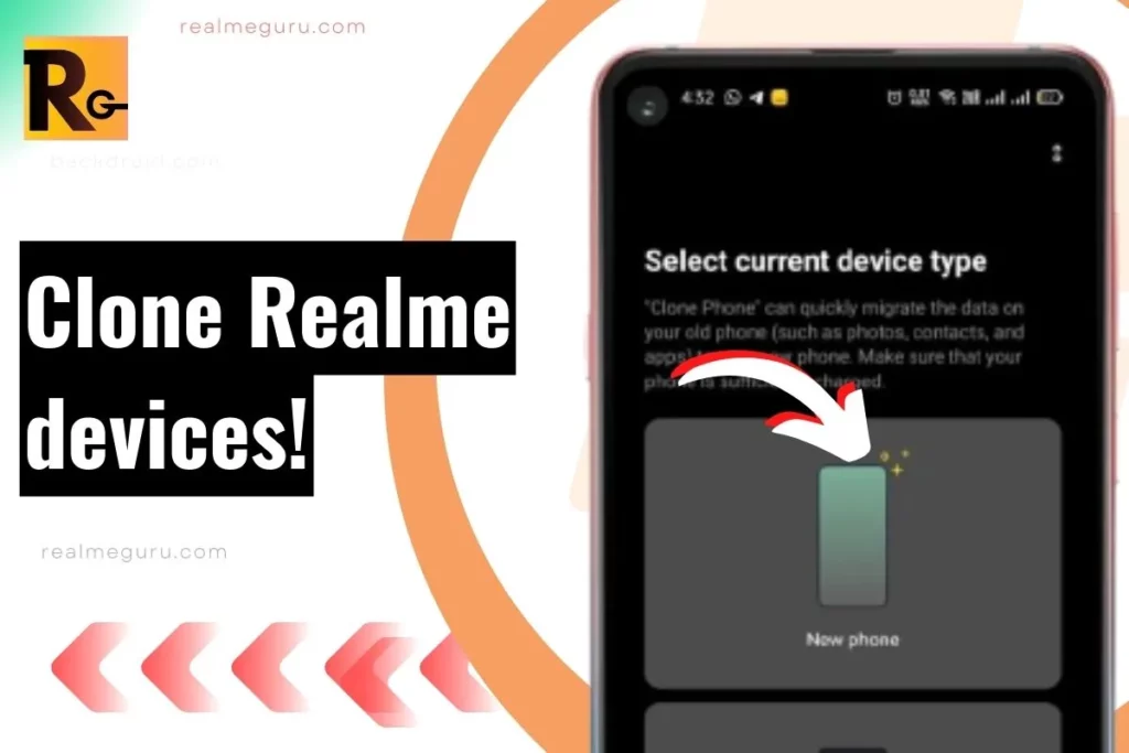 screenshot of cloning a realme device with some overlay text thumbnail