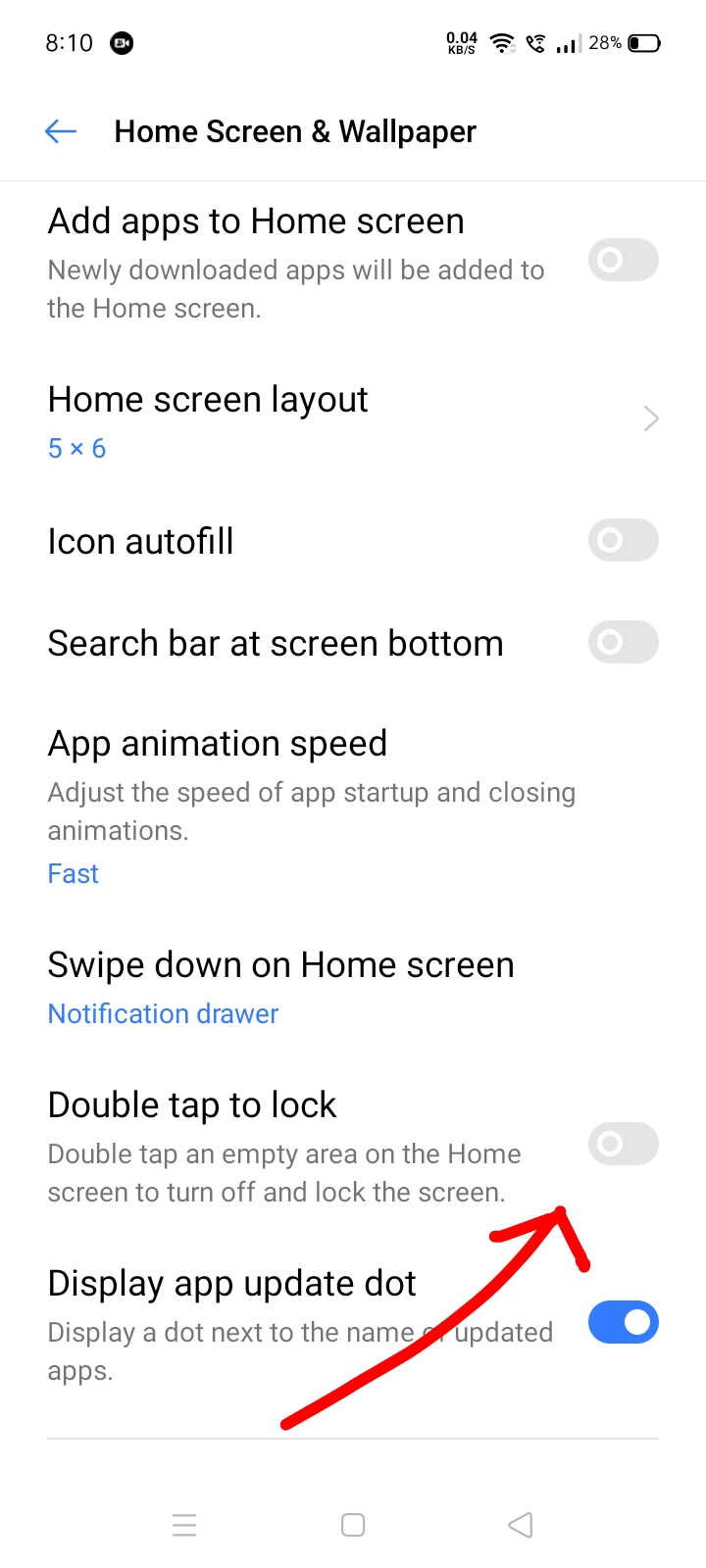 screenshot of double tap to lock screen