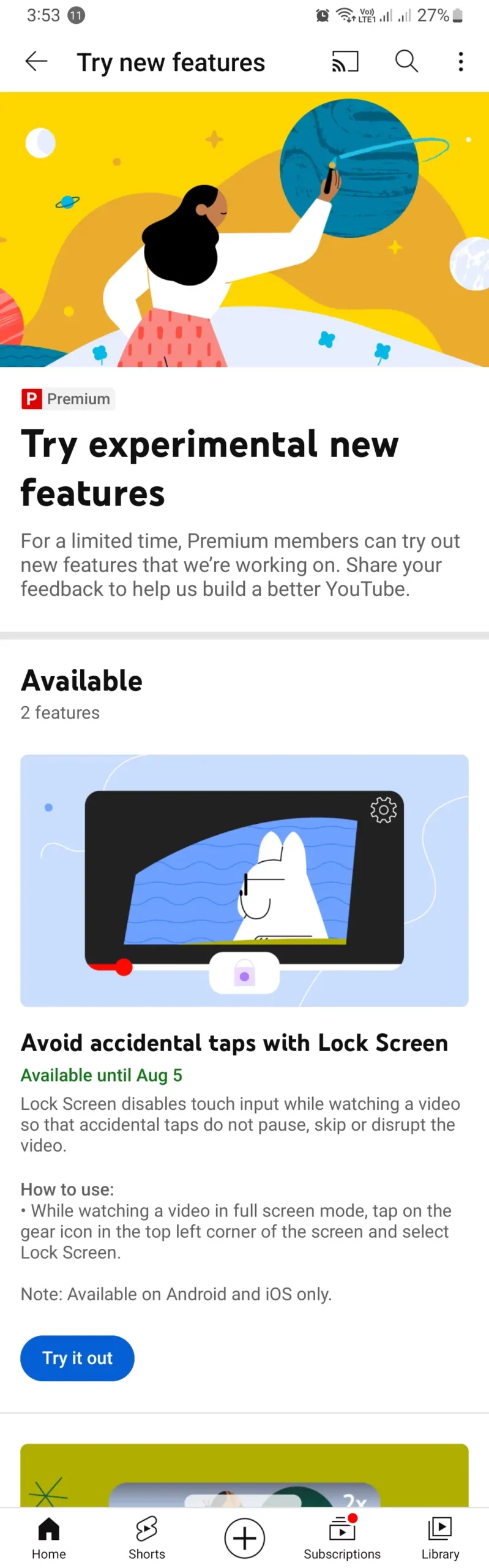 youtube new accidental tap lock screen feature screenshot