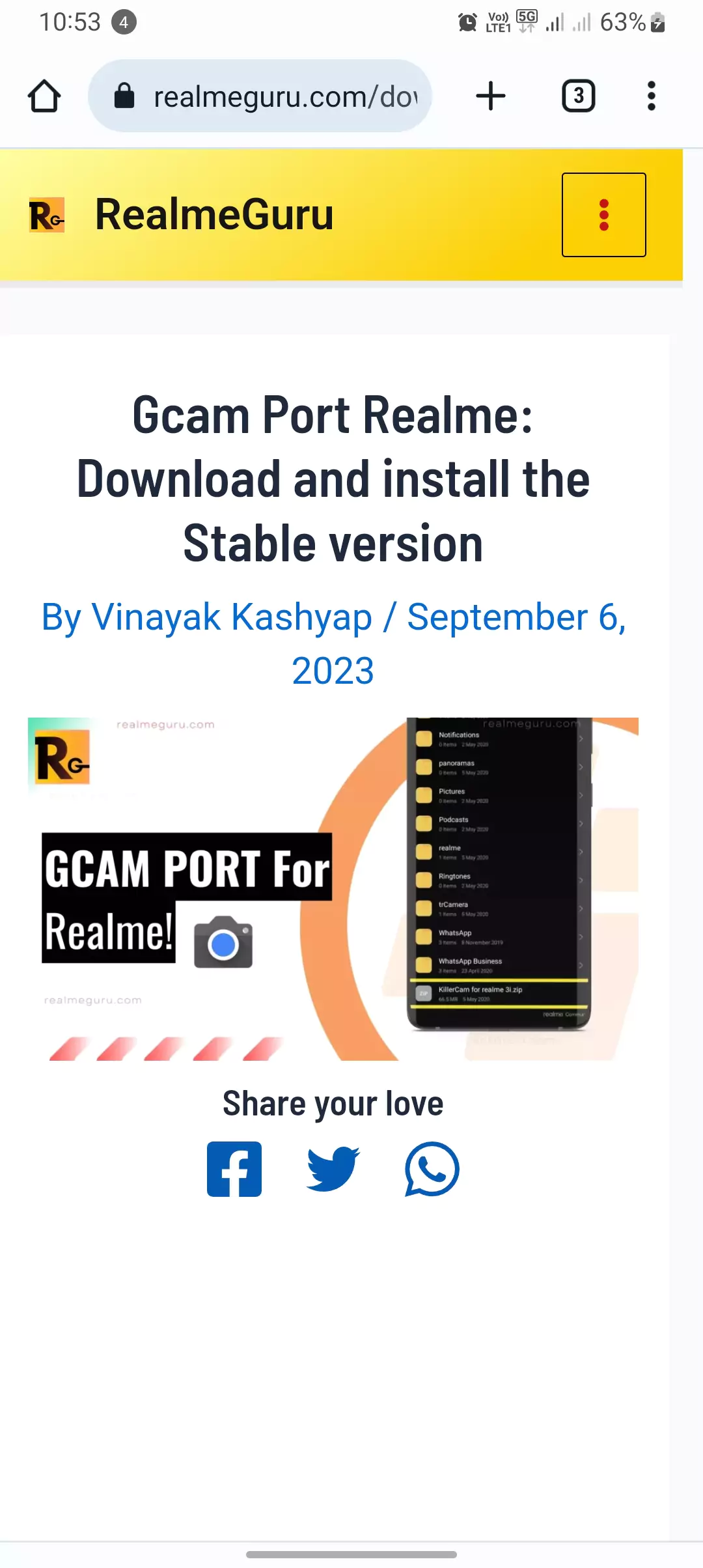 realmeguru.com screenshot of page for gcam port