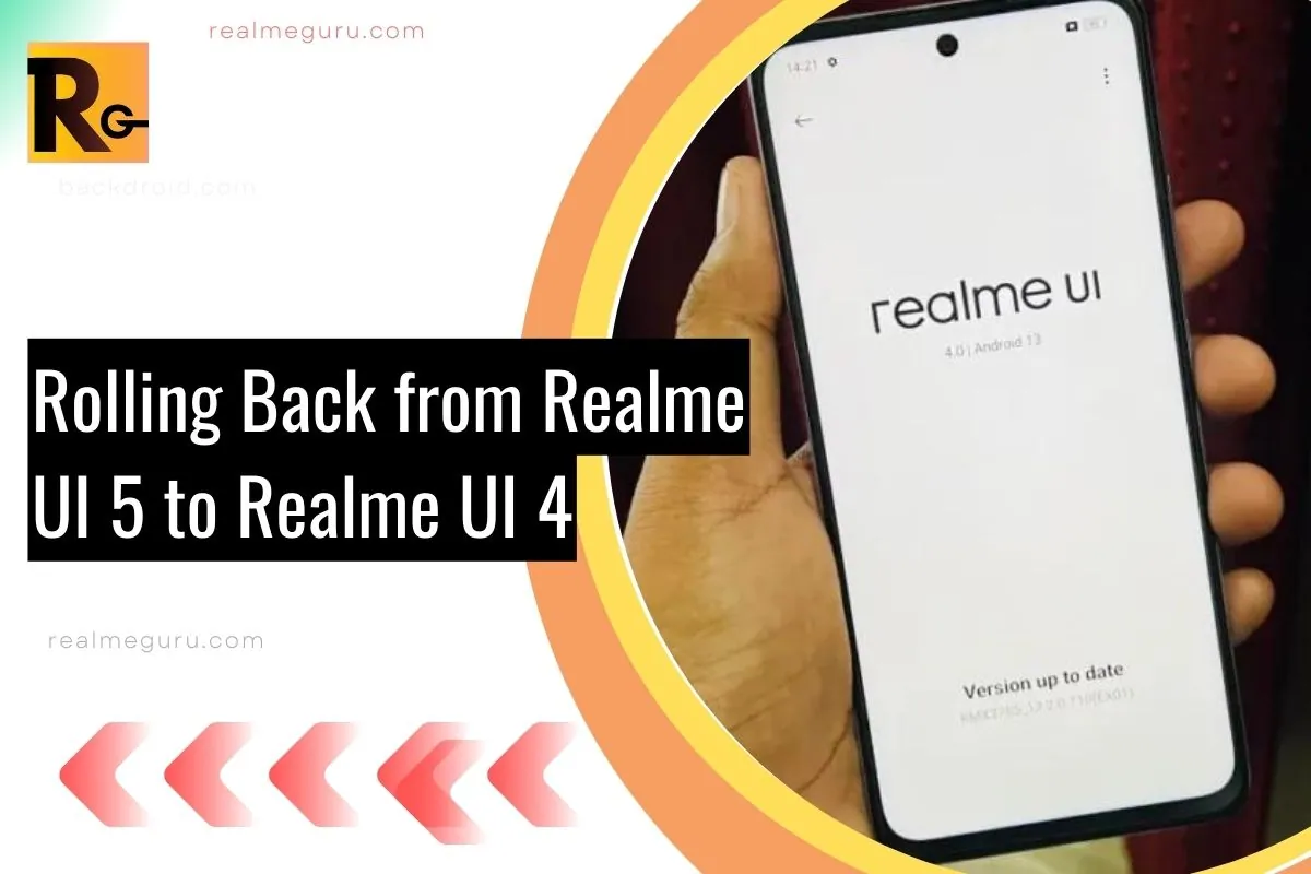 screenshot of realme ui with overlay text Realme UI 5 to Realme UI 4